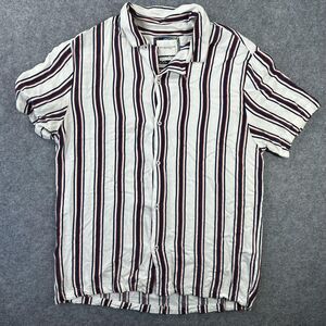 Denim & Flower Shirt Mens Medium White Stripe Short Sleeve Button Up Casual